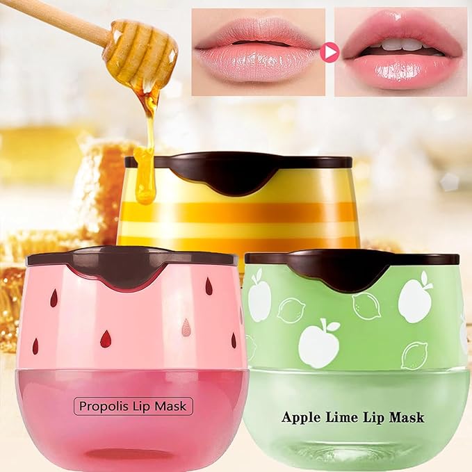 1PCS Lip Balm Honey Pot,Honey/Apple Lime Lip Mask Overnight Moisturizing Lip Balm,Hydrating Prevention Dry & Cracked Lip Exfoliator Lip Wrinkle Care Sleeping Lip Mask (Apple Lime)-GlimoraGlow