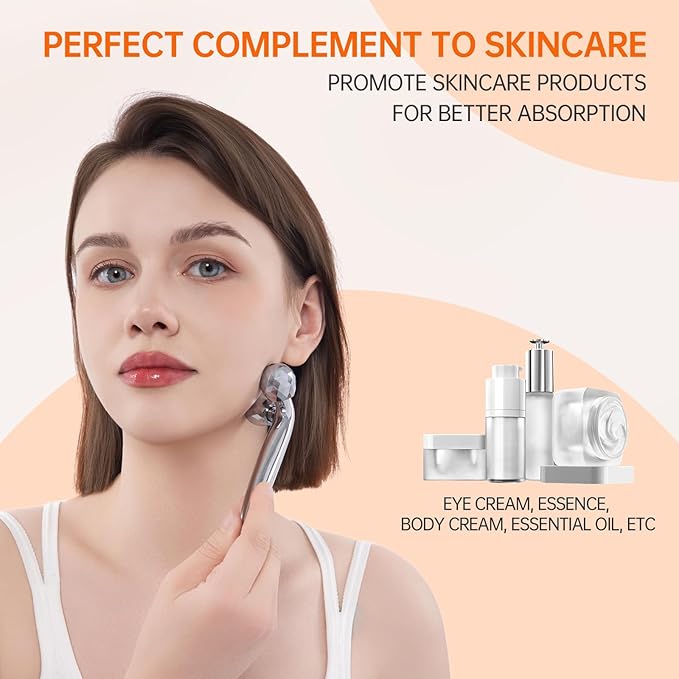 3D Gua Sha Facial Tools Metal Face Roller Stainless Steel Gua Sha Set Cooling Massage Tools for Reduce Puffiness, Firm Skin, Anti-Aging Care - Daily Facial Sculpting Gift for Women-GlimoraGlow