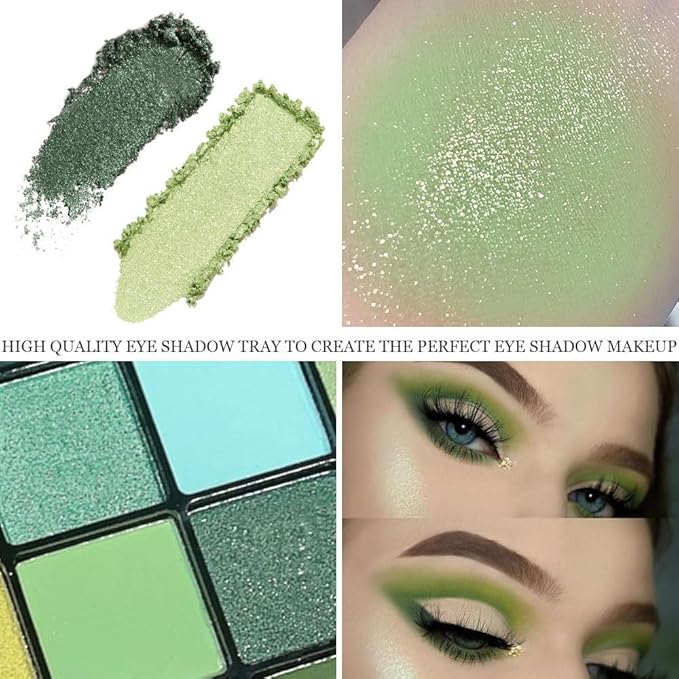 16 Colors Green Olive Matte Shimmer Eyeshadow Palette for Eye Makeup,High Pigmented White Gray Eye Shadow Primers Powder Palet de sombras de ojos-GlimoraGlow