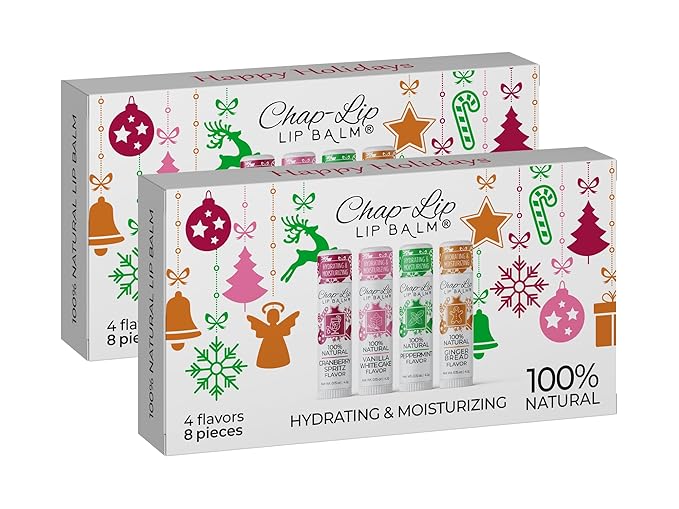 100% Natural Lip Balm Set - Beeswax Natural Christmas Gifts for Her - Lip Moisturizer for Dry Lips, Cocoa Butter - Petroleum Free, 8 Count, 2 Pack-GlimoraGlow
