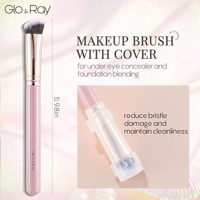 GLO&RAY Angled Concealer Brush with Cap – Flat Top Synthetic Makeup Brush for Under Eye, Spot Coverage, Travel Size Concealer Blending Tool for Liquid & Cream Application (Pink)-GlimoraGlow