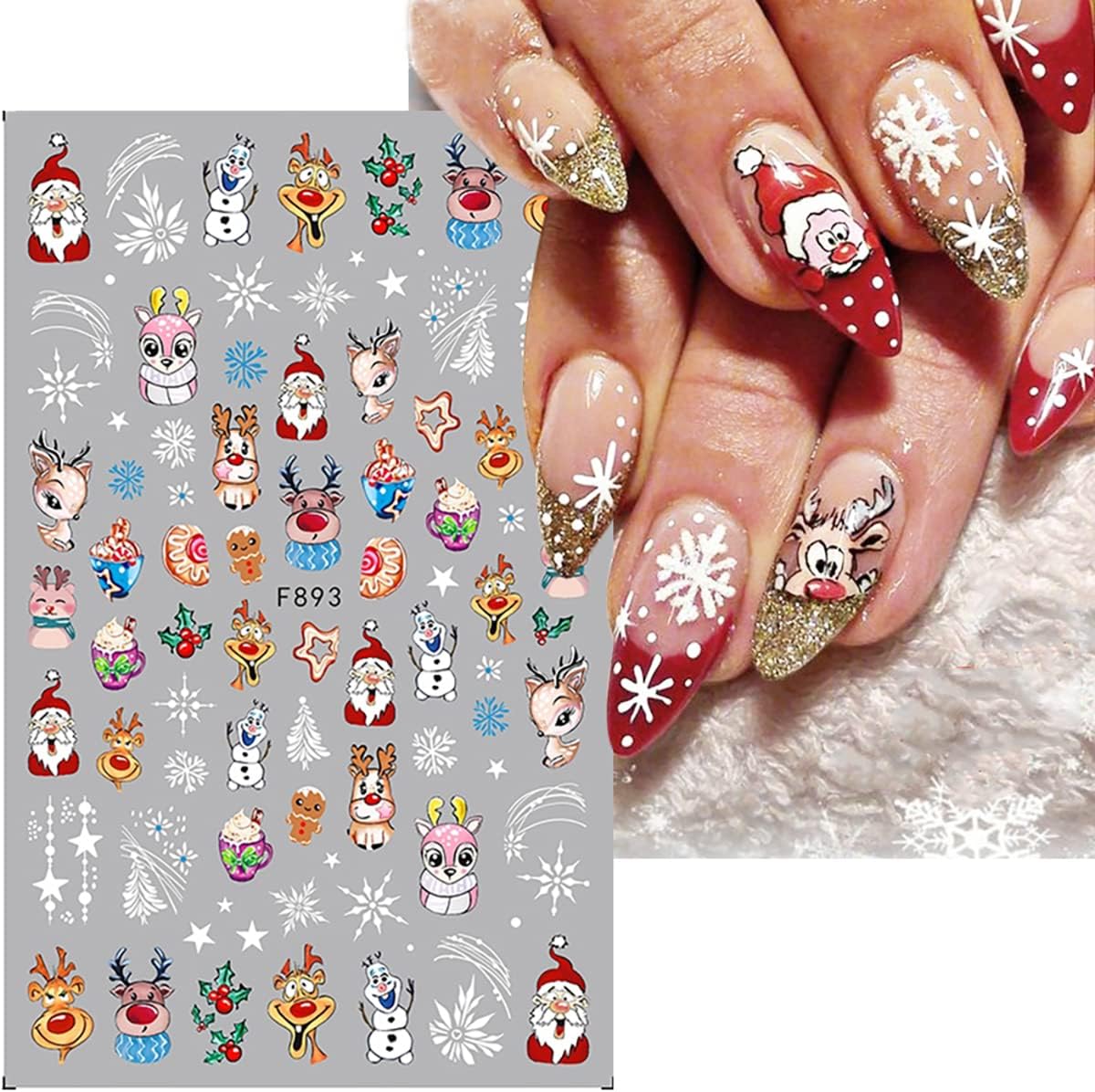 10 Sheets Christmas Nail Stickers 3D Xmas Decals Winter White Snowflake Santa Claus Snowman Bell Reindeer for Women Girls Christmas Designs Decoration Charms-GlimoraGlow