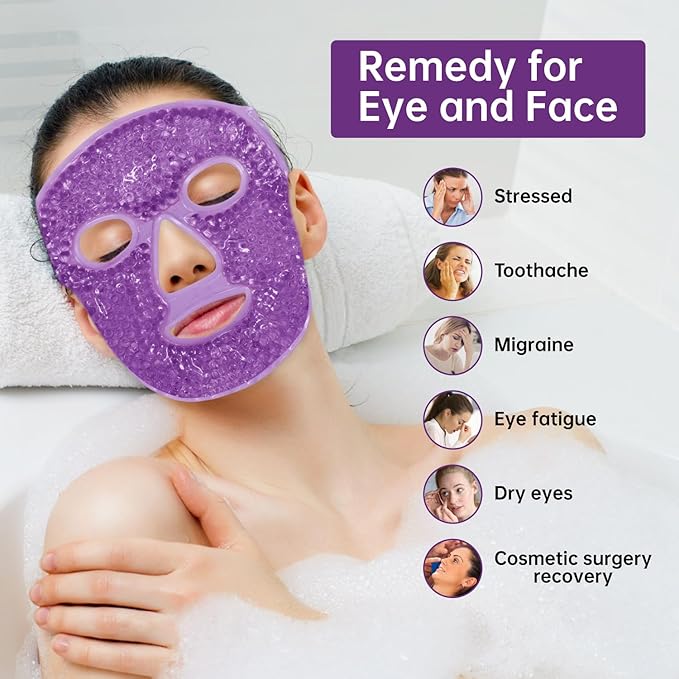 Ice Pack Face Eye Mask for Dark Circles and Puffiness,Gel Cold Cooling Face Mask for Migraines, Headache, Stress and Relaxation (Purple)-GlimoraGlow