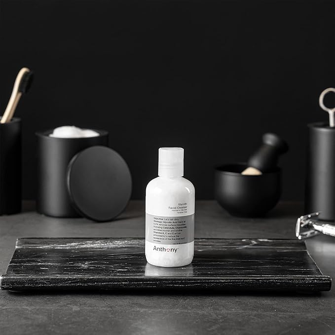 Anthony Glycolic Facial Cleanser for Men, Daily Exfoliating & Hydrating Face Wash, Shave Prep, Non-Foaming, Deep Cleansing, Gentle on Sensitive Skin, Removes Dirt & Oil, Smooths Texture, 3.4 Fl Oz-GlimoraGlow