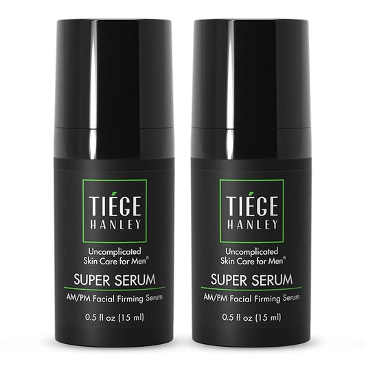 Tiege Hanley Anti-Aging Face Serum, SUPER SERUM (2-Pack) - Skin Tightening Facial Serum for Men - Mens Serum For Face with Sodium Hyaluronate & Retinyl Palmitate for Smoother & Tighter Skin, 0.5 Fl Oz-GlimoraGlow