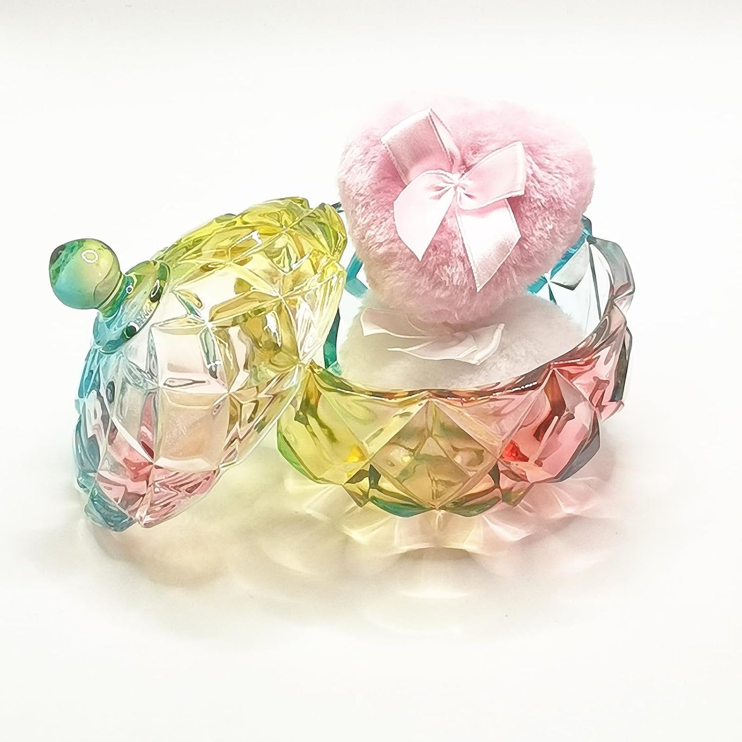 Body Powder Puff and Container - Glass Dusting Powder Container with 2 Soft Puffs Vintage Powder Puff Case for Women & Girls (3.94x3.94x4.53 H in) - GRB012-Multi-GlimoraGlow