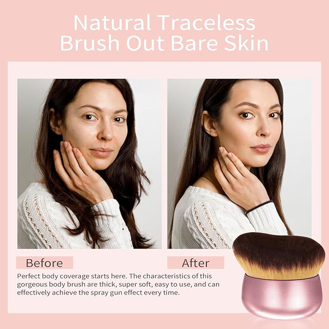 Extra Large Body Makeup Brush For Self Tanner,Leg Makeup &Bronzer Blend,75 mm Wide-headed Kabuki Brush Provides More Even& Pretty Application, Sunscreen Face&Back Makeup Brush,Wet&Dry Use-Matte (Pink)-GlimoraGlow