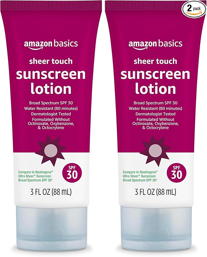 Amazon Brand - Solimo Sheer Face Sunscreen SPF 30, No Octinoxate & Oxybenzone, Unscented, 3 fl oz (Pack of 2)-GlimoraGlow