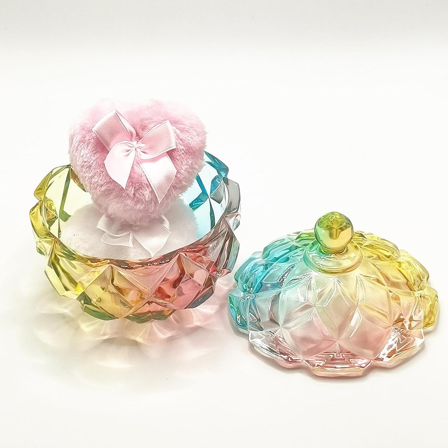Body Powder Puff and Container - Glass Dusting Powder Container with 2 Soft Puffs Vintage Powder Puff Case for Women & Girls (3.94x3.94x4.53 H in) - GRB012-Multi-GlimoraGlow
