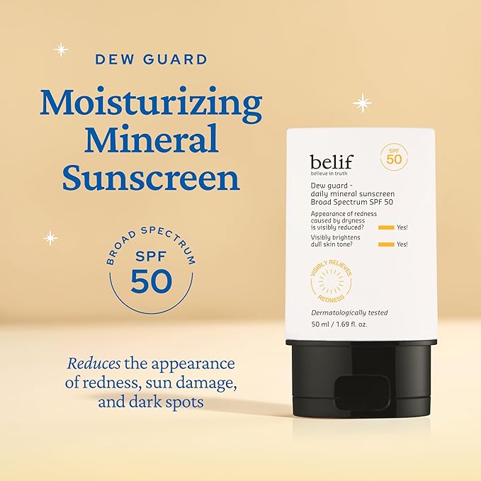 belif Dew Guard - Daily Mineral sun SPF 50 Hydrating Niacinamide Sunscreen (1.69 fl. oz) - Daily Broad Spectrum, Reduces Redness, No-White Cast, Non-Greasy, Korean Skincare-GlimoraGlow