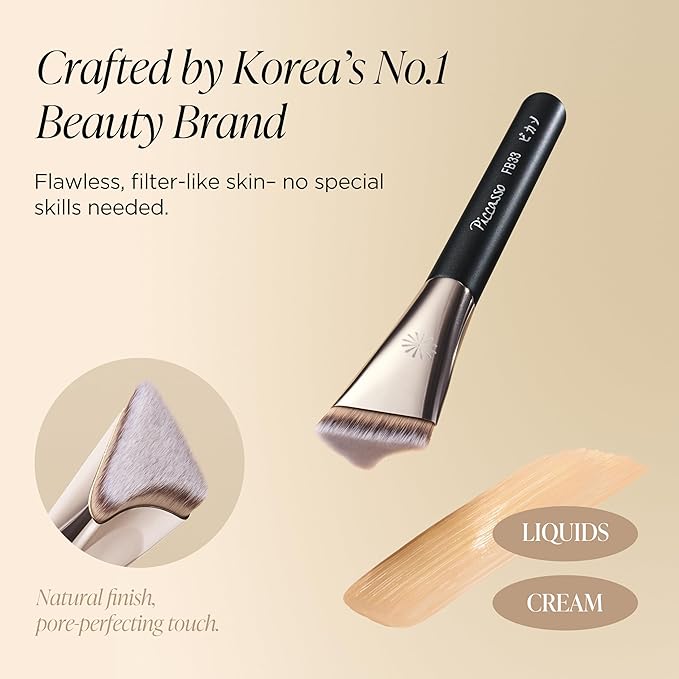 Piccasso FB33 Foundation Brush – Tapping Cover Brush for Liquid & Cream Foundation, Fills Pores with Soft Bristles for Smooth and Flawless Face Makeup, Professional Korean Beauty Tool-GlimoraGlow