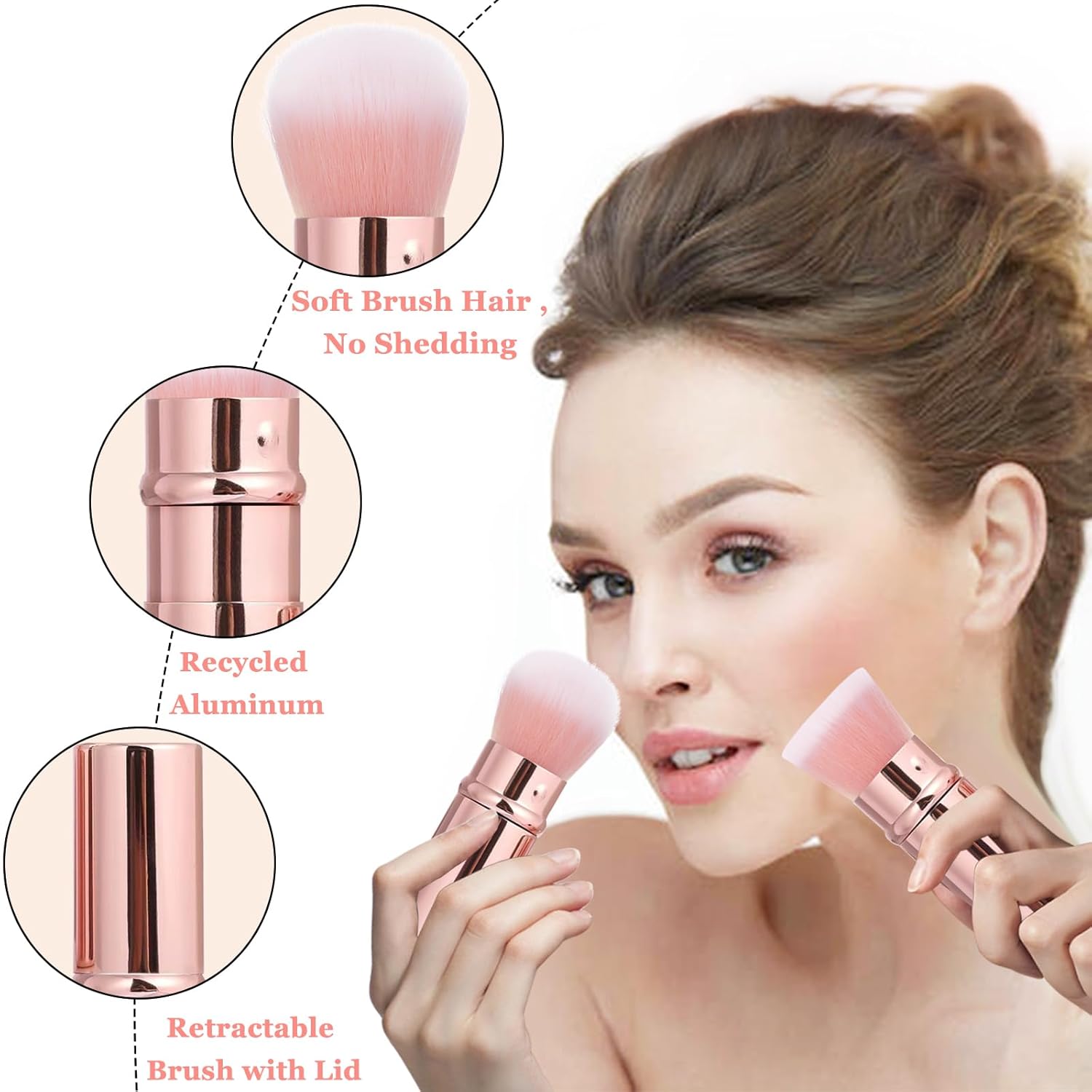 Makeup Brush 2 Pack, Retractable Travel Kabuki Powder Foundation Makeup Brush Face Blush Brushes for Blending Liquid, Blush, Bronzer, Buffing, Sunscreen,Flawless Cosmetics-GlimoraGlow