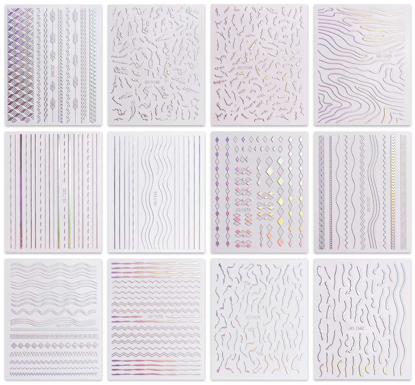 JMEOWIO 12 Sheets Aurora Nail Art Stickers Decals Self-Adhesive Pegatinas Uñas Glitter Holographic Nail Supplies Nail Art Design Decoration Accessories-GlimoraGlow