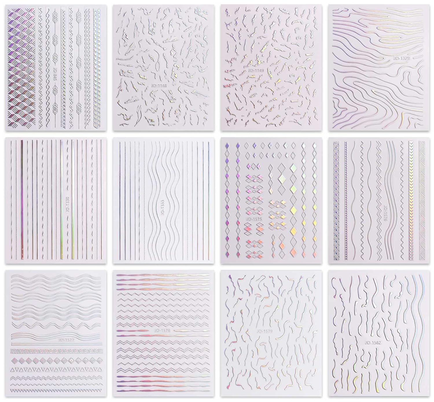 JMEOWIO 12 Sheets Aurora Nail Art Stickers Decals Self-Adhesive Pegatinas Uñas Glitter Holographic Nail Supplies Nail Art Design Decoration Accessories-GlimoraGlow