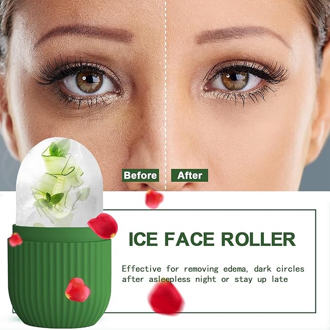 XHJRI Ice Roller Massager for Face, Eyes and Neck - Naturally Condition Skin, De-Puff Eye Bags, Reduce Migraine Pain - Reusable Silicone Ice Mold (Green)-GlimoraGlow