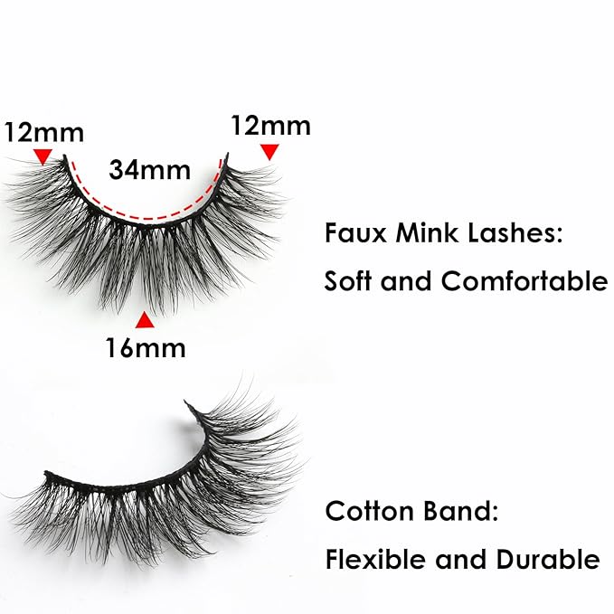 SUNWELL False Eyelashes 16mm Mink Lashes Faux Mink Lashes 8D Fluffy Strip Eye Lashes Wispy Soft Luxury Volume Fake Eyelashes 10 Pairs Pack-GlimoraGlow