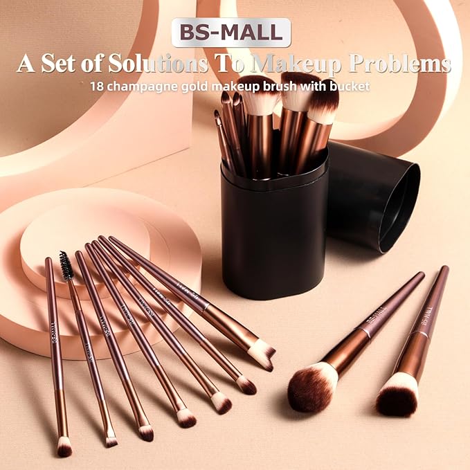 BS-MALL Makeup Brush Set 18 Pcs Premium Synthetic Foundation Powder Concealers Eye shadows Blush Makeup Brushes with black case (B-Brown)-GlimoraGlow