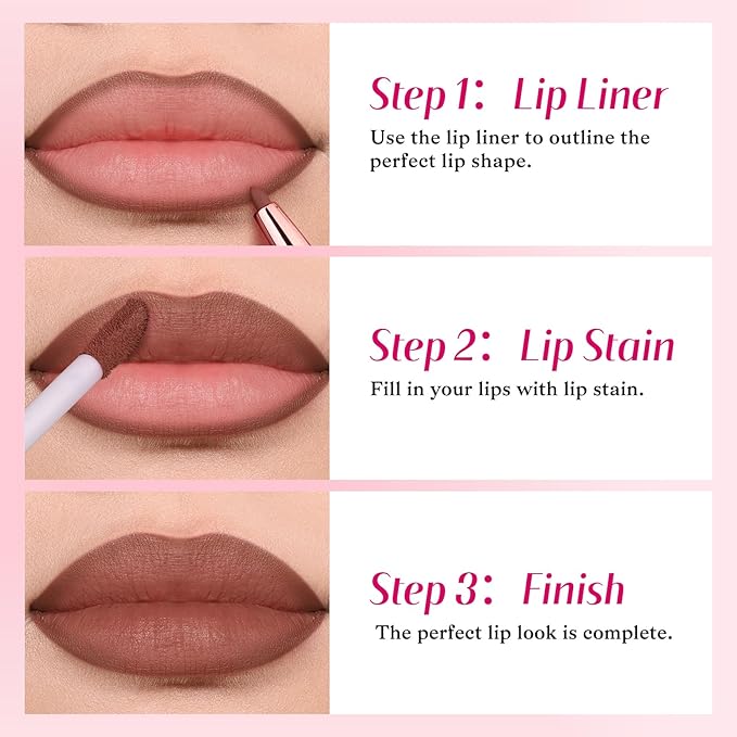 2-IN-1 Lip Liner and Lip Stain, High Pigmented Long Lasting Velvet Lip Tint, Well-Defined Lipliner, Weightless Waterproof Not Animal Tested, Matte Finish Makeup-GlimoraGlow