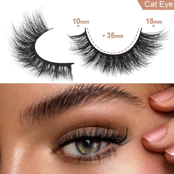 Kiromiro Lashes False Eyelashes Cat Eye Faux Mink Lashes Wispy Strip Lash 6D Volume Fake Lash Natural Look Eyelashes Pack 7 Pairs-GlimoraGlow