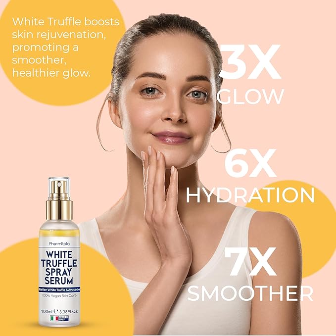 Italian White Truffle Spray Serum - Vegan Skin Care - Face Mist Hydrating Spray with Avocado & White Truffles - Face Serum for Radiant Skin - 3.38 Fl Oz-GlimoraGlow