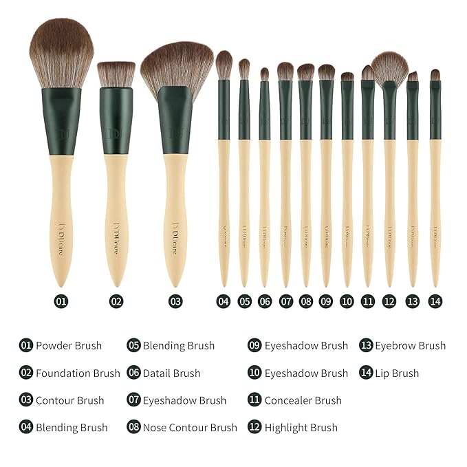 DUcare Makeup Brushes 14Pcs with 3Pcs Makeup Spong & Cosmetic Bag - Lime Mojito Series Makeup Brush Set for Foundation Blending Face Powder Blush Concealers Eye Shadows-GlimoraGlow