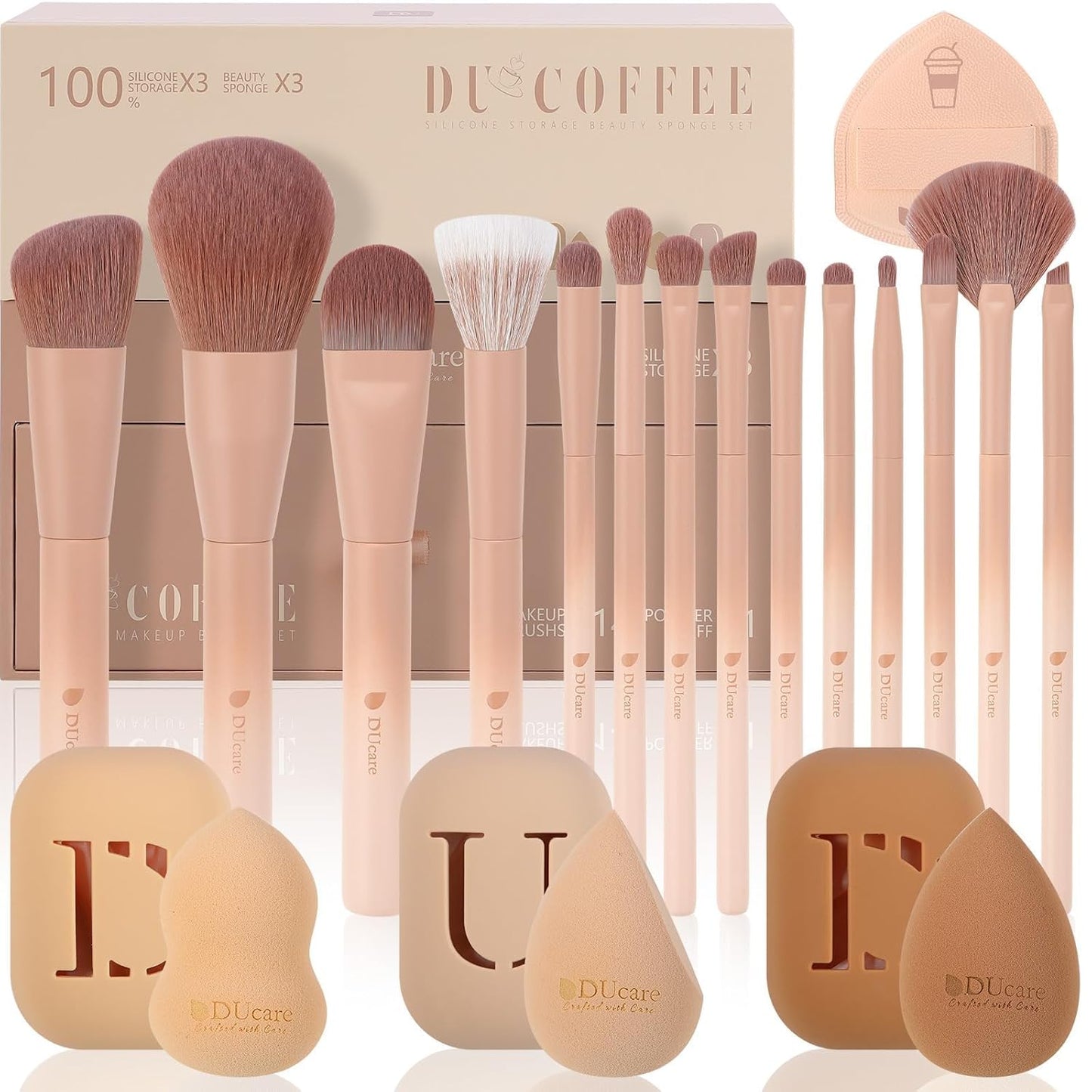 DUcare Makeup Brushes Set 14Pcs Coffee Series Makeup Brush set with Makeup Sponges Gifts Foundation Blending Face Powder Blush Eye Shadows Brushes-GlimoraGlow