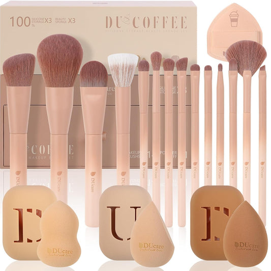 DUcare Makeup Brushes Set 14Pcs Coffee Series Makeup Brush set with Makeup Sponges Gifts Foundation Blending Face Powder Blush Eye Shadows Brushes-GlimoraGlow