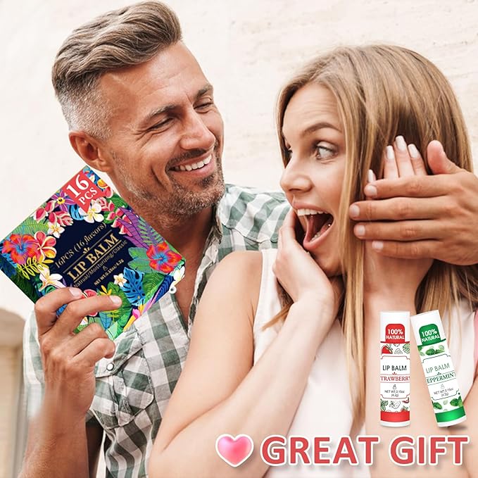 16 Pack Lip Balm, 100% Natural Lip Balm Bulk with Vitamin E and Coconut Oil, Moisturizing Lip Balm for Dry Lips - 16 Flavors-GlimoraGlow