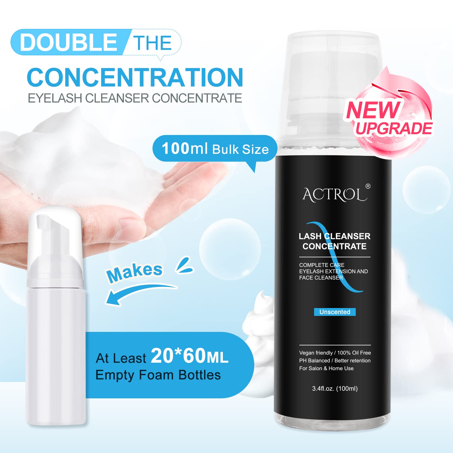 Eyelash Cleanser Concentrate 100ml Unscented Professional Lash Shampoo Foaming Cleanser Wash for Extensions Lashes with Salon Home Care-Makes 20 Bottles-GlimoraGlow