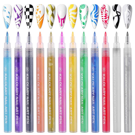 12 Color 3D Nail Art Pens Set, Kalolary Nail Point Graffiti Dotting Pen Drawing Painting Liner Brush for DIY Nail Art Beauty Adorn Manicure Tools-GlimoraGlow
