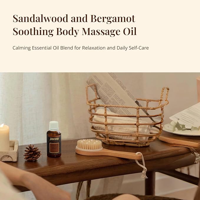 Sandalwood & Bergamot Botanical Massage Oil – Lightweight Body Oil with Jojoba & Almond – Wood & Citrus Aroma for Deep Massage, Fascia Release & Self-Care, 30ml (1.0 fl oz)-GlimoraGlow