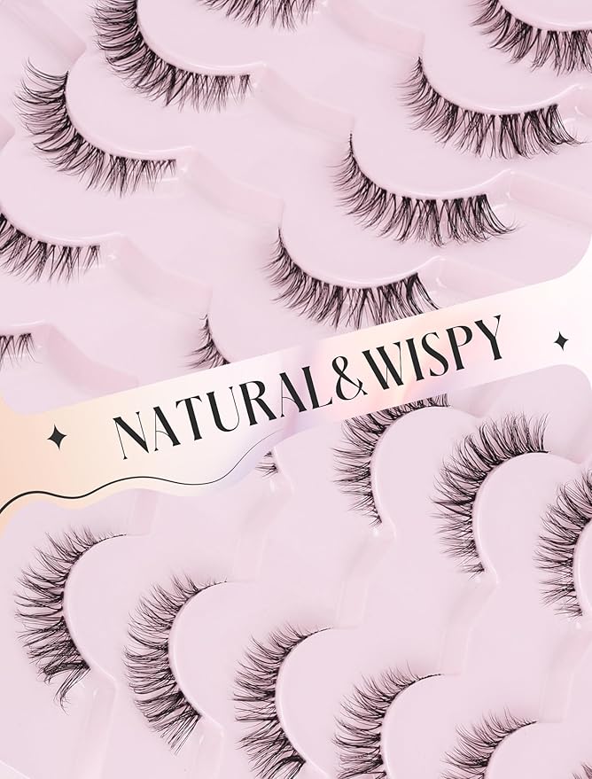 Wispy Lashes Natural Look Fake Eyelashes Natural Lashes False Eyelashes Wispy Fake Lashes Natural Eyelashes Clear Band Lashes UP20-GlimoraGlow