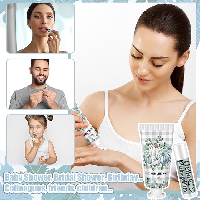 144 Pcs Fall Lip Balm Hand Cream Set Party Favors, Include 36 Blue Pumpkin Lip Balm 36 Moisturizing Hand Cream 36 Bags 36 Cards and Ropes for Autumn Accessories Gifts-GlimoraGlow