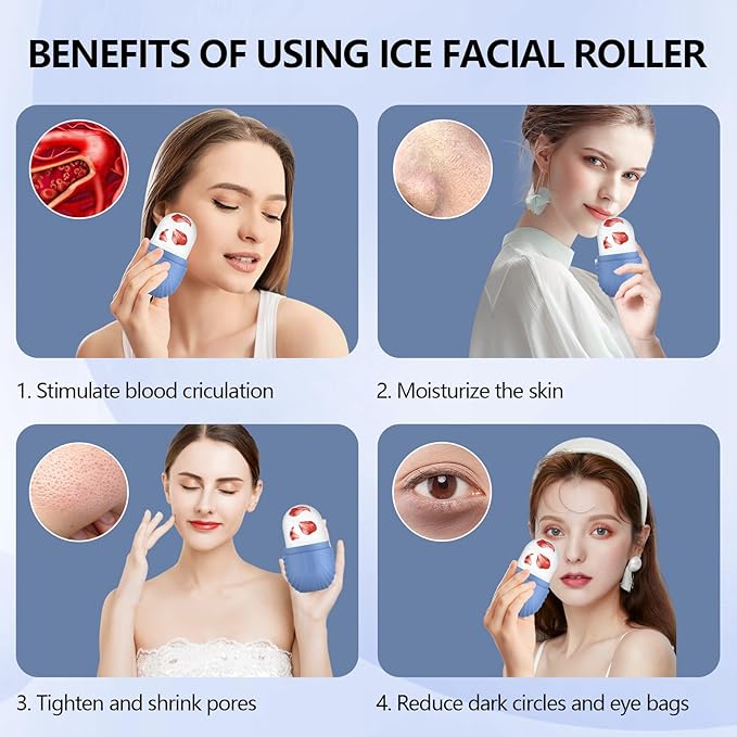 Ice Roller for Face and Eye, Silicone Ice Facial Roller Ice Holder, Face Ice Mold Skin Care, Face Icers Reusable Ice Cube Roller for Shrink Pores Anti Wrinkle Reduce Puffiness, Blue-GlimoraGlow
