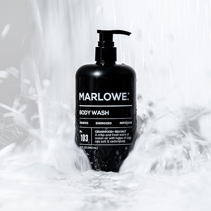 MARLOWE. No. 103 Body Wash 15 oz Pump, Cedarwood + Sea Salt, Energizing & Refreshing Shower Gel, Willow Bark & Green Tea Extracts, Cleanses, Moisturizes, Smooths & Nourishes, Fresh & Zesty Scent-GlimoraGlow