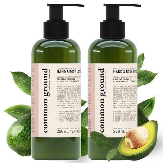 COMMON GROUND Natural Lotion Moisturizer - Paraben & Cruelty Free - Non Greasy, Vegan, Plant-Based, Avocado Oil - All, Men, Women, Eczema, Sensitive Skin (2 x 8.4 fl oz)-GlimoraGlow
