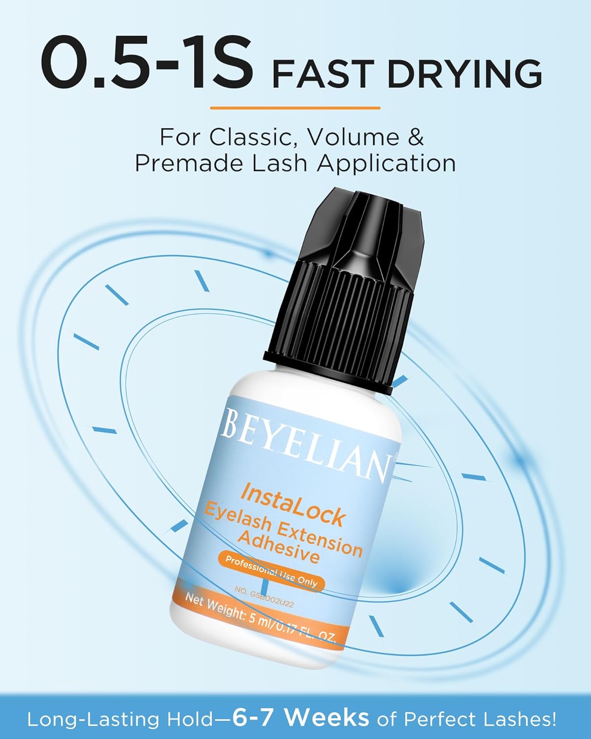 BEYELIAN Sensitive Eyelash Extension Glue 0.5-1 Sec Dry Lash Glue Waterproof Black Adhesive Professional Hypoallergenic Formaldehyde-Free 5ML (B01)-GlimoraGlow