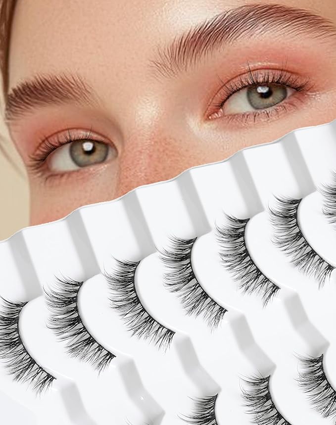 Natural Lashes Wispy Lashes Everyday Natural Look Flared Eyelashes False Eye Lashes Soft Fluffy Lashes False Eyelashes 7 Pairs D20-GlimoraGlow