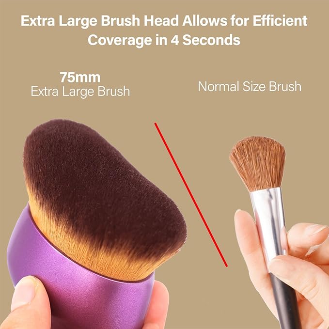 Extra Large Body Makeup Brush For Self Tanner, Leg Makeup &Bronzer Blend,75 mm Wide-headed Kabuki Brush Provides More Even &Pretty Application, Sunscreen Face& Back Makeup Brush, Wet&Dry Use- Purple-GlimoraGlow