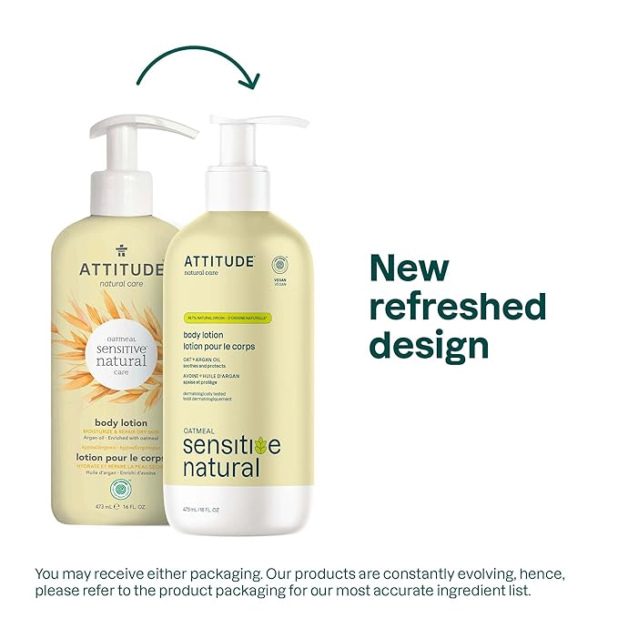 ATTITUDE Body Lotion for Sensitive Skin with Oat, EWG Verified, Dermatologically Tested, Vegan, Argan Oil, 16 Fl Oz-GlimoraGlow