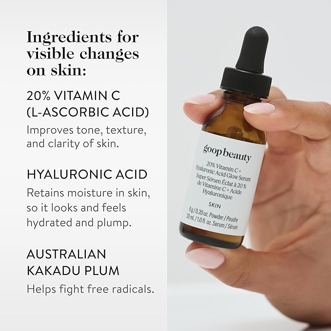 goop Beauty 20% Vitamin C + Hyaluronic Acid Serum | Improves Tone, Texture, & Hydration | L-ascorbic Acid and Hyaluronic Acid | Paraben and Silicone Free | 1 fl oz-GlimoraGlow