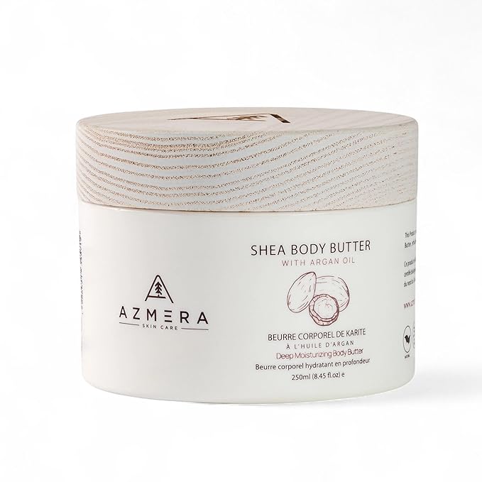 AZMERA Handcrafted Whipped Shea Body Butter – Unscented Moisturizer for Dry, Sensitive Skin with Argan Oil & Vitamin E – Vegan, Non-Greasy Whipped Body Butter for Women & Men – 8.82 oz-GlimoraGlow