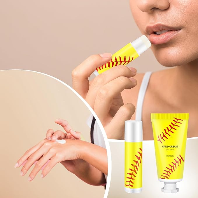 144 Pcs Softball Lip Balm Hand Cream Set Softball Accessories Softball Party Favors Including 36 Softball Lip Balm 36 Moisturizing Hand Cream 36 Bags 36 Softball Cards and Ropes for Kids Gifts-GlimoraGlow