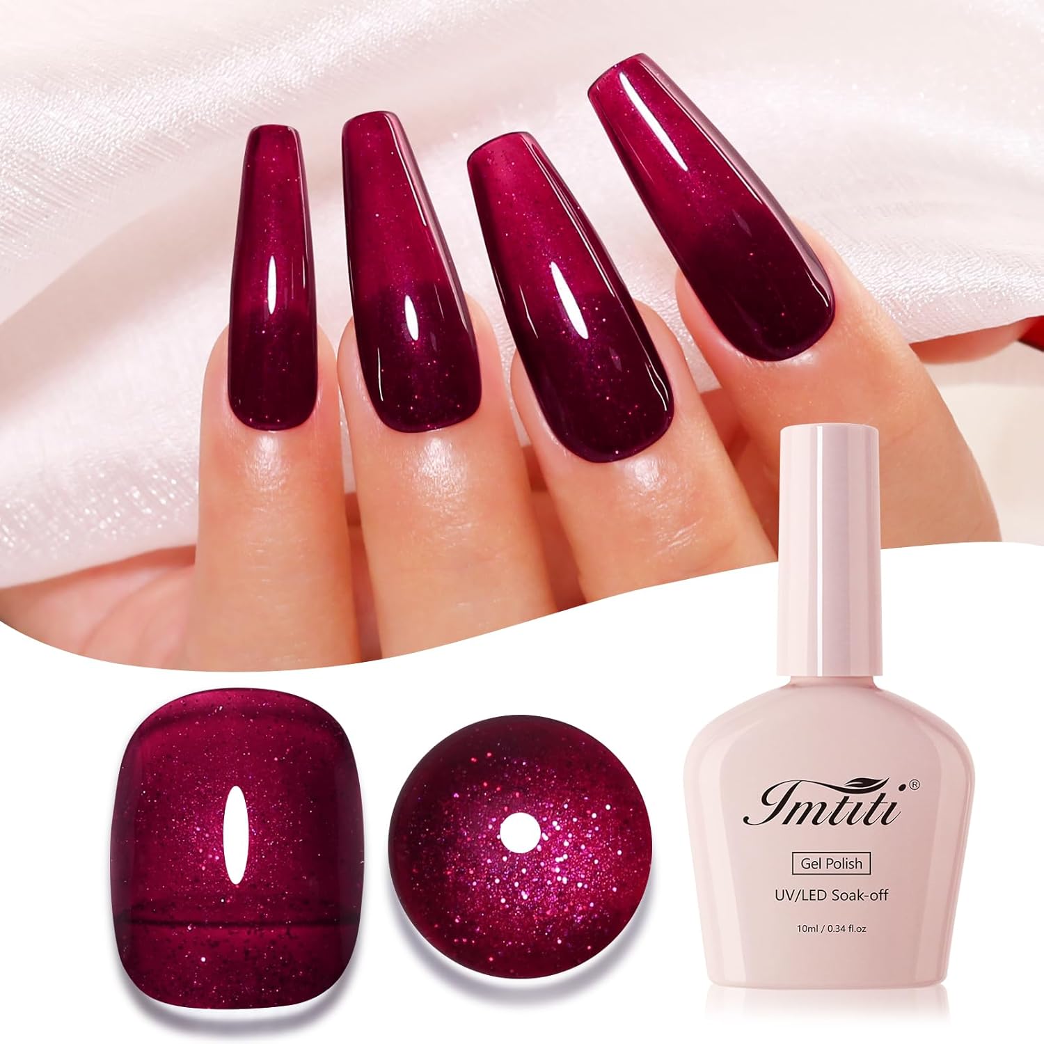 Imtiti Glitter Gel Nail Polish, Burgundy Red Iridescent Glitter Gel Polish Cherry Red Diamond Shimmer Sparkle Soak Off UV LED Nail Gel Polish Autumn Winter Gel Polish Manicure Gel Nail Kit 10ML-GlimoraGlow