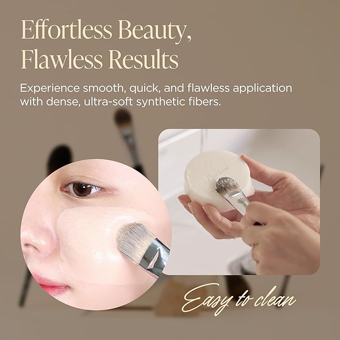 Piccasso FB17 Foundation Brush – Soft Makeup Brush for Liquid & Cream Foundation, Curved Bristles for Smooth and Flawless Face Makeup, Professional Tool for Base Layering, Korean Beauty Essential-GlimoraGlow