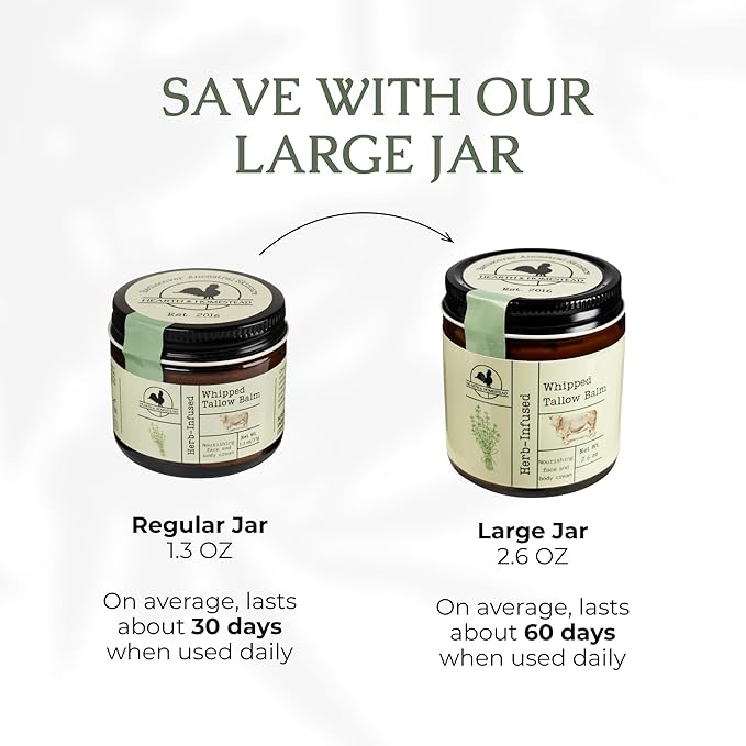 Handmade Whipped Tallow Balm (Herb-Infused/Unscented) - Large Jar - 2.6 oz-GlimoraGlow