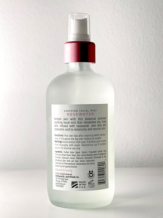 Clean Beauty Rosewater Soothing Facial Mist with Aloe Vera & Hyaluronic Acid - Hydrates, Refreshes & Plumps | Soothe Dry, Irritated Skin (8 Fl Oz)-GlimoraGlow