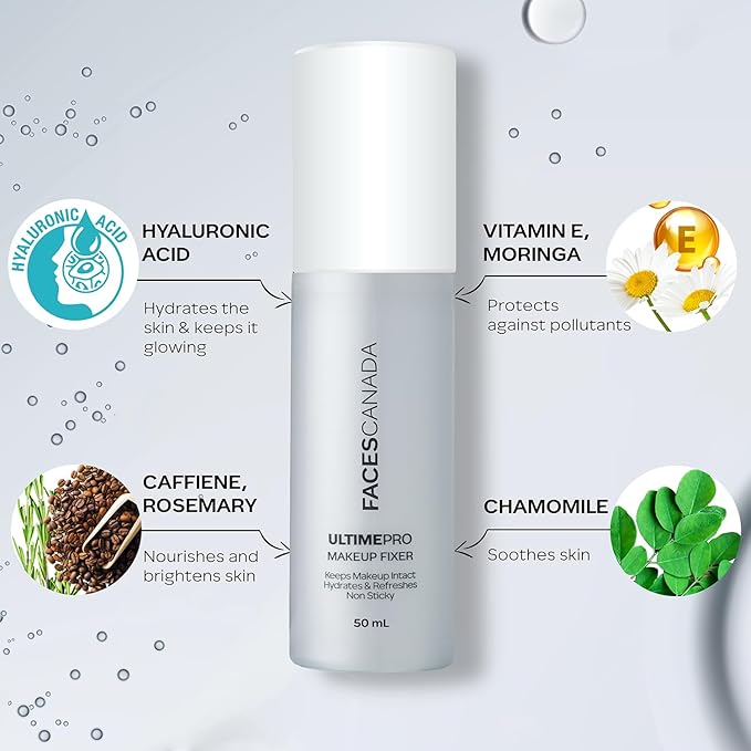 Faces Canada UltimePro Makeup Fixer Spray | Keeps Makeup Intact & Long-Lasting | Hydrating, Non-Sticky Mist for Fresh Finish | Lightweight & Refreshing | 1.69 Fl Oz (50ml)-GlimoraGlow