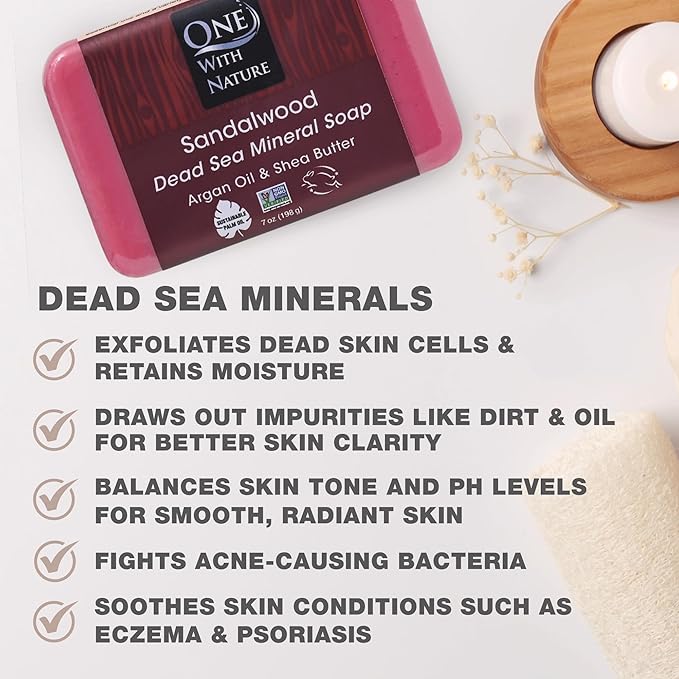 One With Nature Dead Sea Salt Sandalwood Soap 7oz 3-Pack – Purifying and Exfoliating Soap Bar with Dead Sea Minerals and Sandalwood for Face & Body, for Men & Women-GlimoraGlow