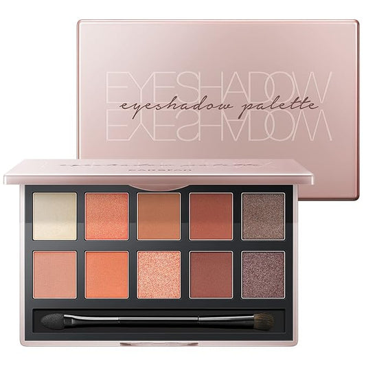 10 Color Eyeshadow Palette, Matte, Shimmer, Glitter Pigment Eye Shadow Makeup Pallete, Neutral Nudes Sunny Orange Eye Makeup Palette with Brush & Mirror, 01.Sunset-GlimoraGlow